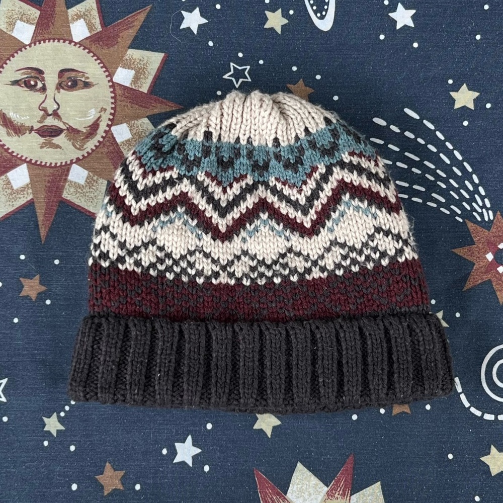 Zara Fair Isle Gray Knit Lined Cotton Beanie